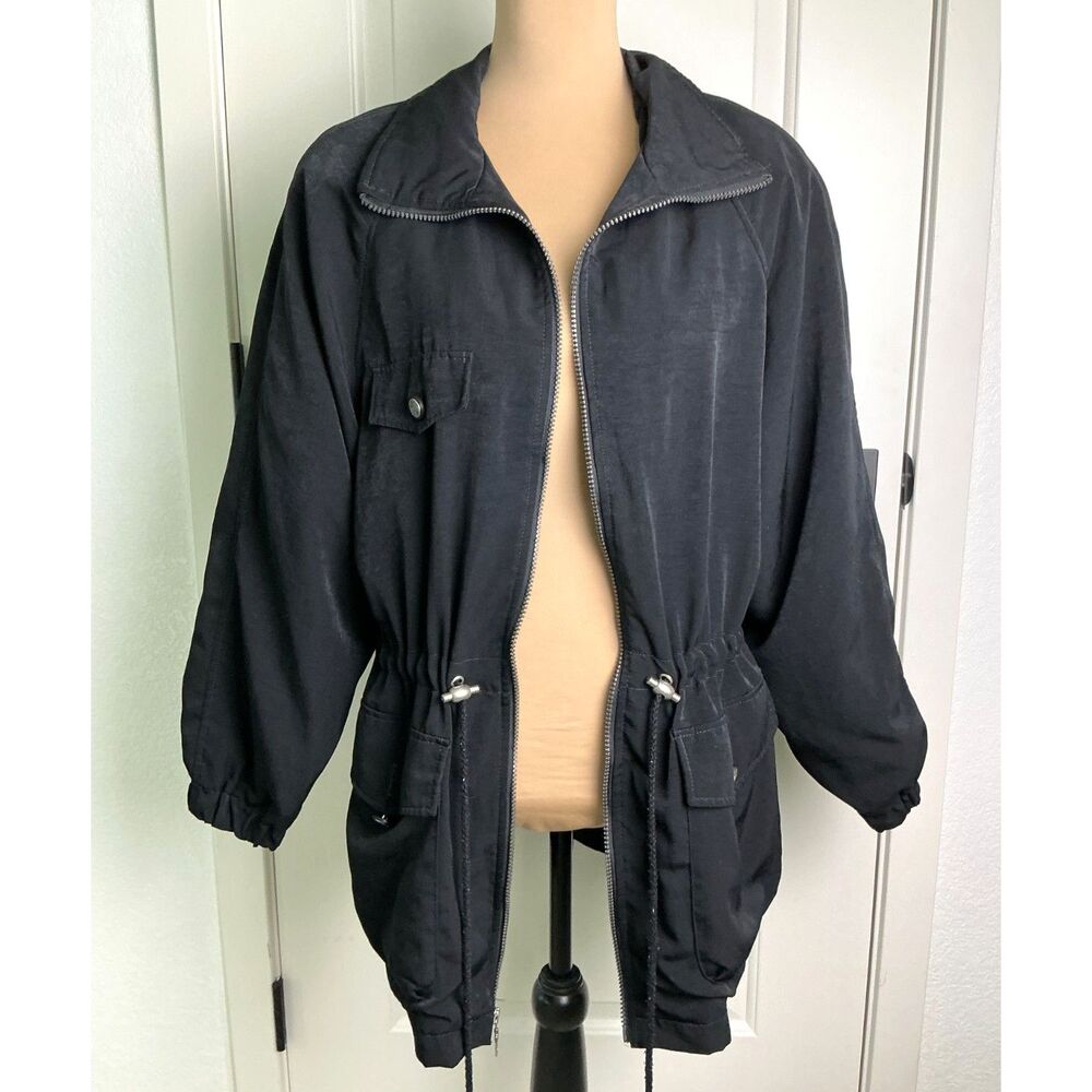 Mulberry Street Black Windbreaker Jacket Shoulder Pads M